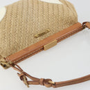PRADA Shoulder Bag Raffia Beige Gold Auth 184813A-6