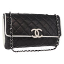 CHANEL Chain Matelasse Shoulder Bag Lamb Skin Black Silver CC Auth 184814SAV-1