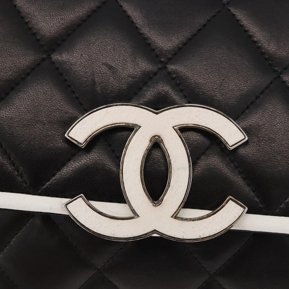 CHANEL Chain Matelasse Shoulder Bag Lamb Skin Black Silver CC Auth 184814SAV
