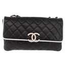 CHANEL Chain Matelasse Shoulder Bag Lamb Skin Black Silver CC Auth 184814SAV-13