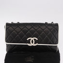 CHANEL Chain Matelasse Shoulder Bag Lamb Skin Black Silver CC Auth 184814SAV-12