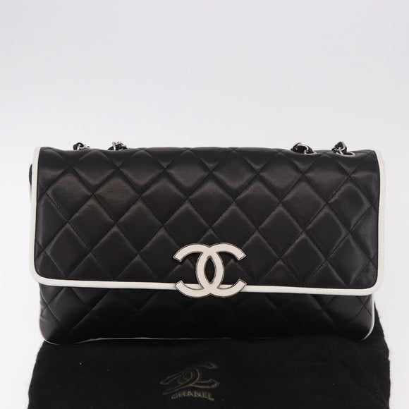 CHANEL Chain Matelasse Shoulder Bag Lamb Skin Black Silver CC Auth 184814SAV