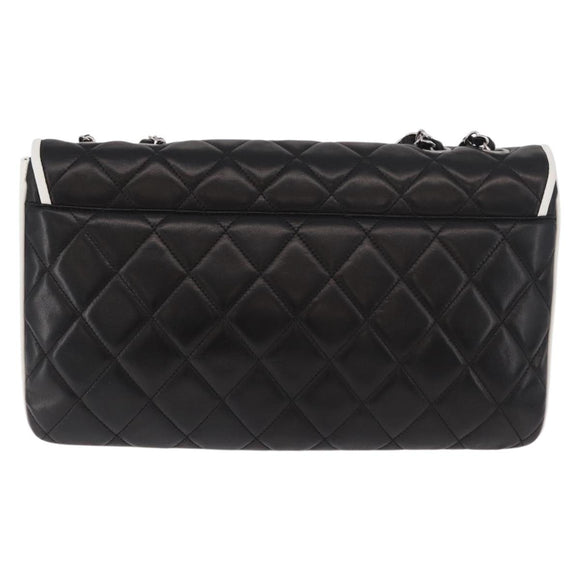 CHANEL Chain Matelasse Shoulder Bag Lamb Skin Black Silver CC Auth 184814SAV