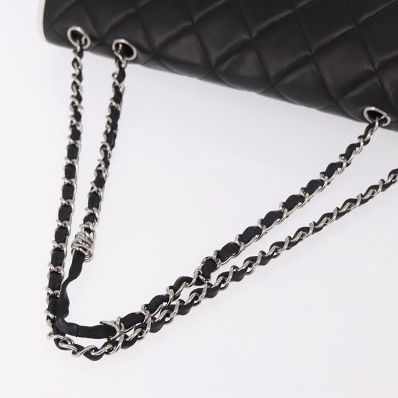CHANEL Chain Matelasse Shoulder Bag Lamb Skin Black Silver CC Auth 184814SAV