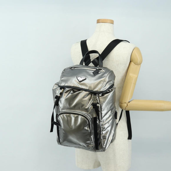 PRADA Backpack PVC Canvas Silver Auth 184815M