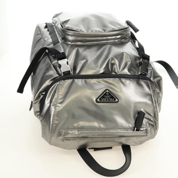 PRADA Backpack PVC Canvas Silver Auth 184815M