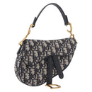 Christian Dior Trotter Canvas Saddle Shoulder Bag Navy Gold Auth 184816SAM-1