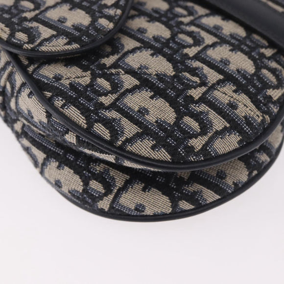 Christian Dior Trotter Canvas Saddle Shoulder Bag Navy Gold Auth 184816SAM