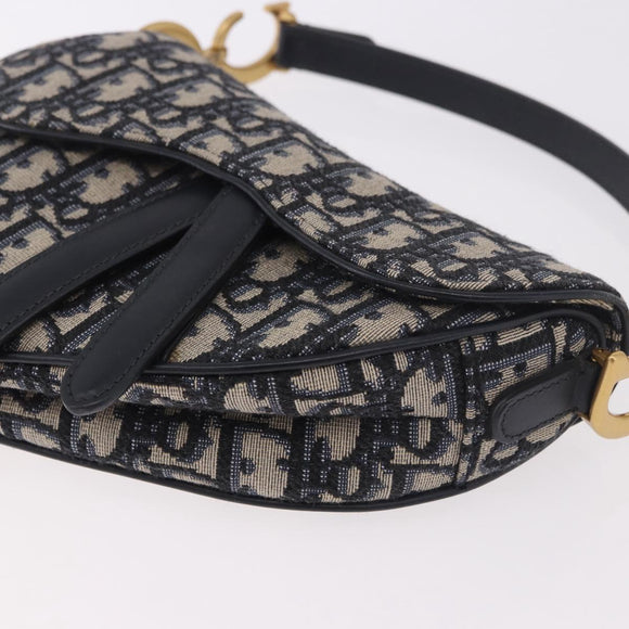 Christian Dior Trotter Canvas Saddle Shoulder Bag Navy Gold Auth 184816SAM