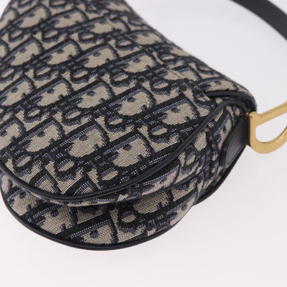 Christian Dior Trotter Canvas Saddle Shoulder Bag Navy Gold Auth 184816SAM
