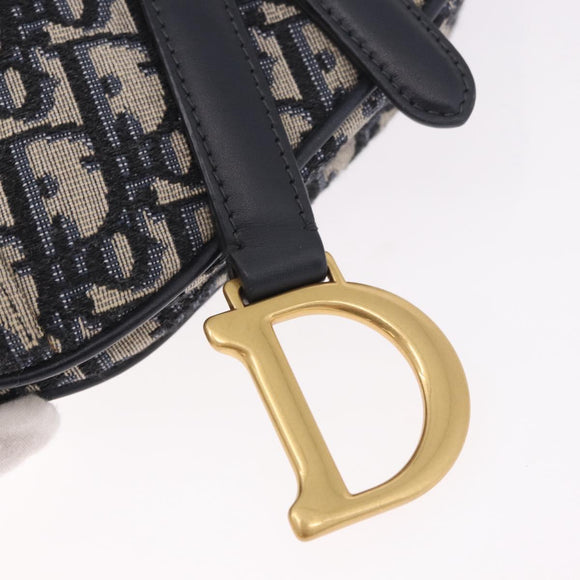 Christian Dior Trotter Canvas Saddle Shoulder Bag Navy Gold Auth 184816SAM