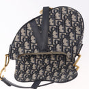 Christian Dior Trotter Canvas Saddle Shoulder Bag Navy Gold Auth 184816SAM-19