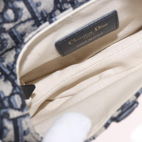 Christian Dior Trotter Canvas Saddle Shoulder Bag Navy Gold Auth 184816SAM