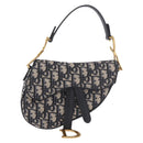 Christian Dior Trotter Canvas Saddle Shoulder Bag Navy Gold Auth 184816SAM-13