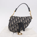 Christian Dior Trotter Canvas Saddle Shoulder Bag Navy Gold Auth 184816SAM-12