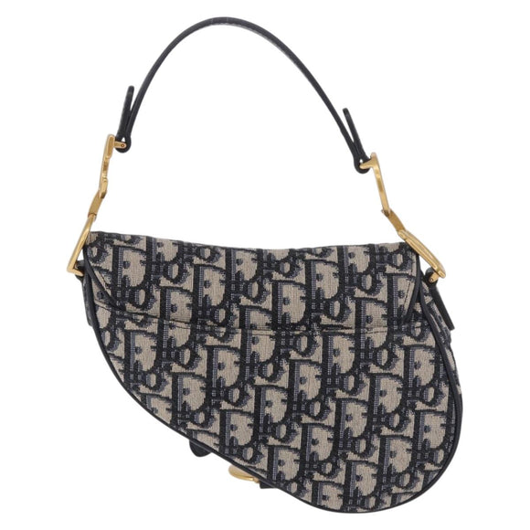 Christian Dior Trotter Canvas Saddle Shoulder Bag Navy Gold Auth 184816SAM