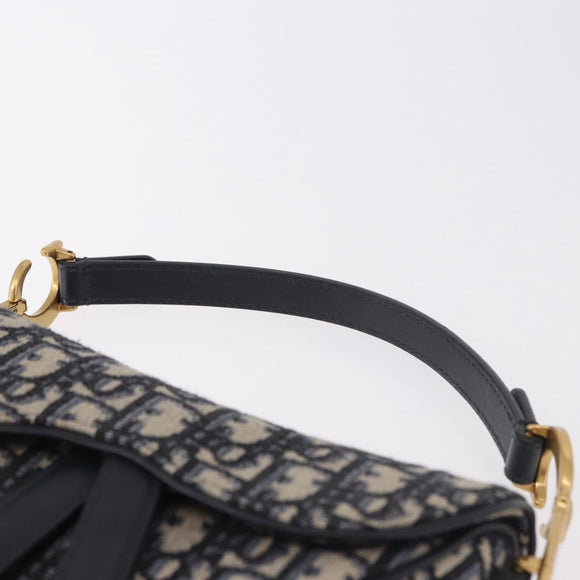 Christian Dior Trotter Canvas Saddle Shoulder Bag Navy Gold Auth 184816SAM