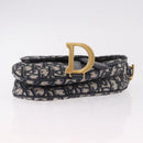 Christian Dior Trotter Canvas Saddle Shoulder Bag Navy Gold Auth 184816SAM-5