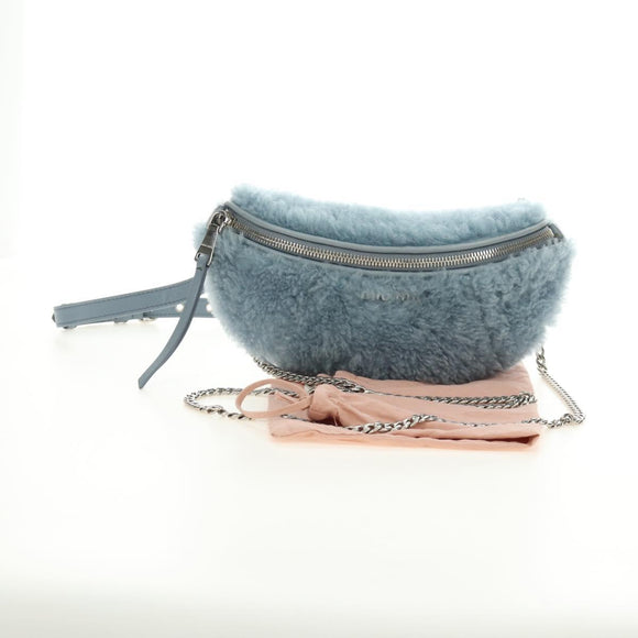Miu Miu Chain Shoulder Bag fur Blue Silver Auth 184817M