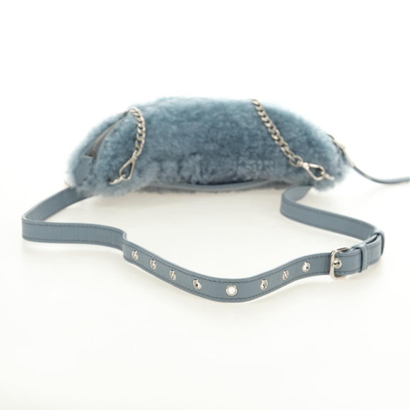Miu Miu Chain Shoulder Bag fur Blue Silver Auth 184817M