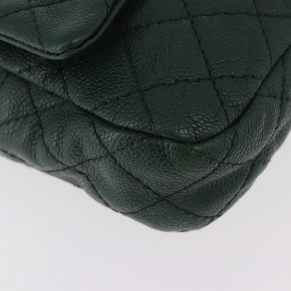 CHANEL Chain Matelasse 25 Shoulder Bag Caviar Skin Green CC Auth 184818SAV