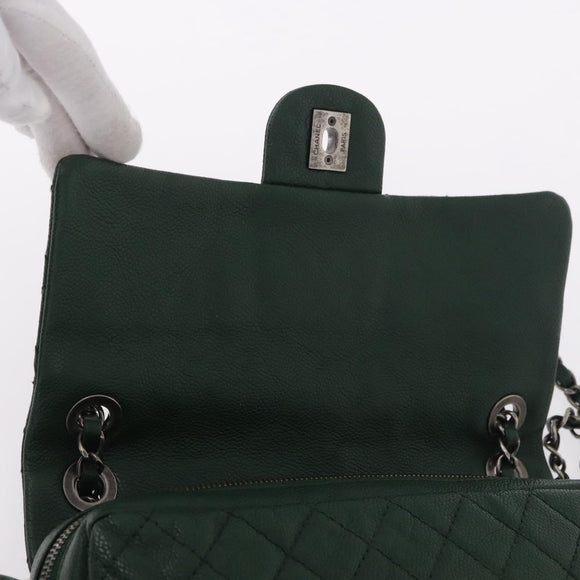 CHANEL Chain Matelasse 25 Shoulder Bag Caviar Skin Green CC Auth 184818SAV