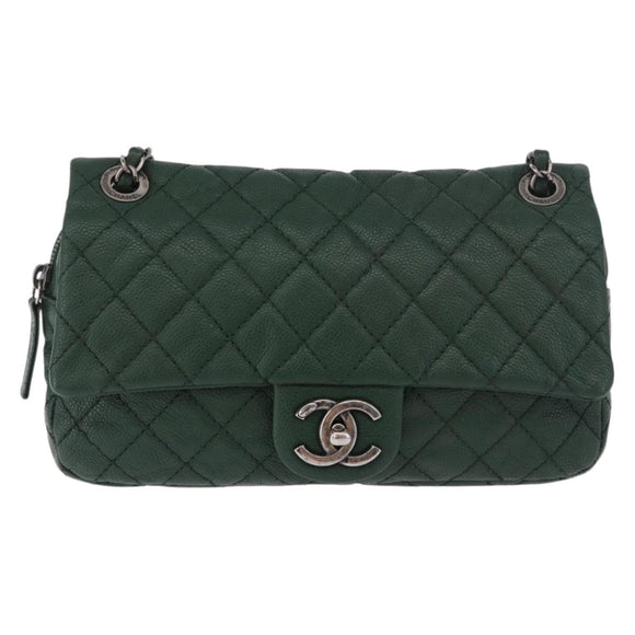 CHANEL Chain Matelasse 25 Shoulder Bag Caviar Skin Green CC Auth 184818SAV