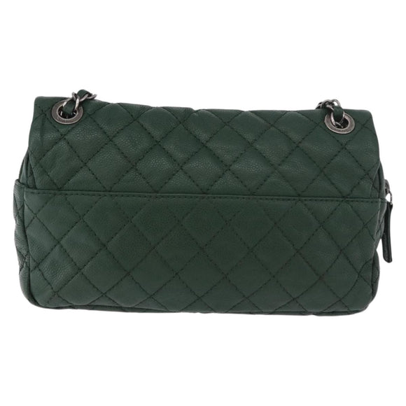 CHANEL Chain Matelasse 25 Shoulder Bag Caviar Skin Green CC Auth 184818SAV
