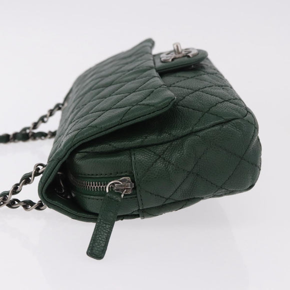CHANEL Chain Matelasse 25 Shoulder Bag Caviar Skin Green CC Auth 184818SAV