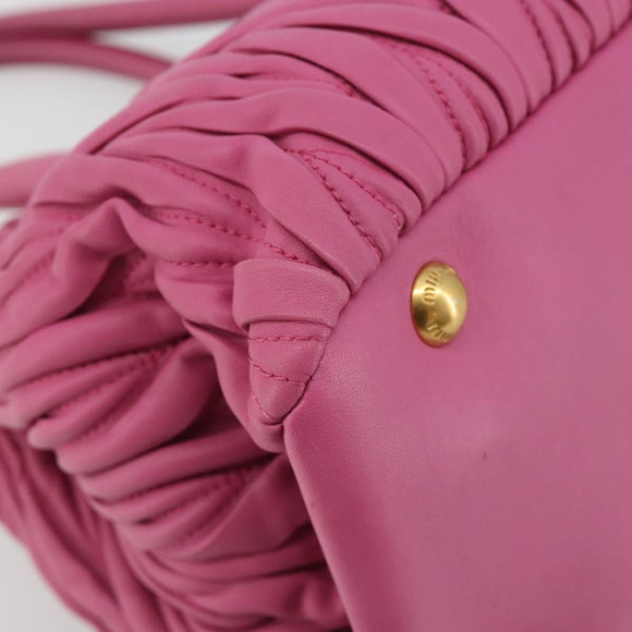 Miu Miu Matelasse Hand Bag Leather Pink Gold Auth 184819A