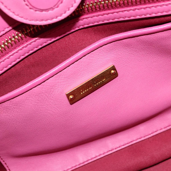 Miu Miu Matelasse Hand Bag Leather Pink Gold Auth 184819A