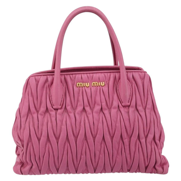 Miu Miu Matelasse Hand Bag Leather Pink Gold Auth 184819A
