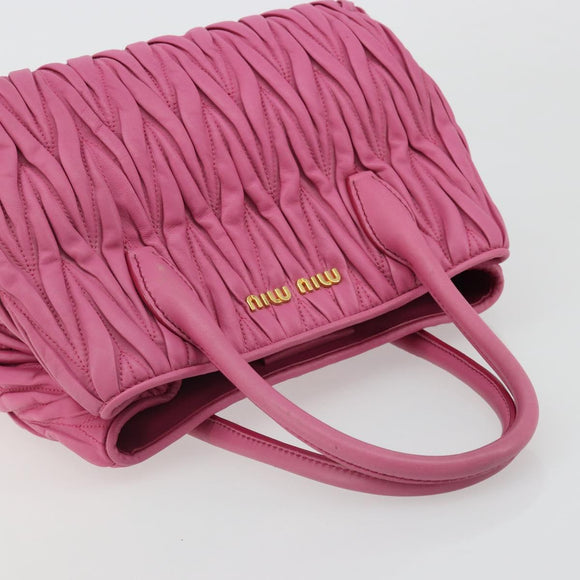 Miu Miu Matelasse Hand Bag Leather Pink Gold Auth 184819A