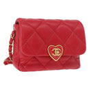 CHANEL Mini Matelasse 17 Chain Shoulder Bag Lamb Skin Red Gold CC Auth 184820SM-1