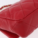 CHANEL Mini Matelasse 17 Chain Shoulder Bag Lamb Skin Red Gold CC Auth 184820SM-12