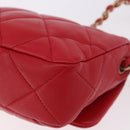 CHANEL Mini Matelasse 17 Chain Shoulder Bag Lamb Skin Red Gold CC Auth 184820SM-13