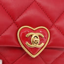 CHANEL Mini Matelasse 17 Chain Shoulder Bag Lamb Skin Red Gold CC Auth 184820SM-14