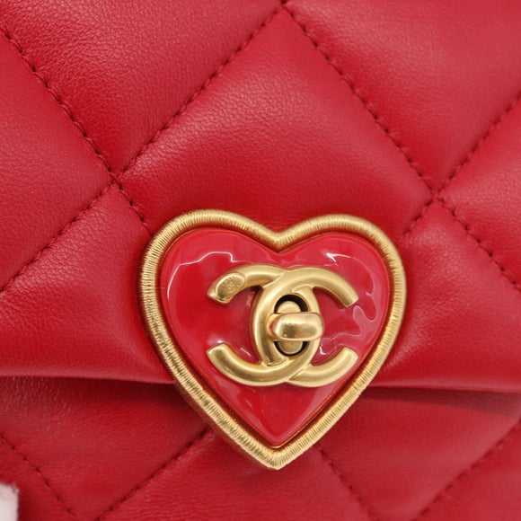 CHANEL Mini Matelasse 17 Chain Shoulder Bag Lamb Skin Red Gold CC Auth 184820SM