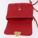 CHANEL Mini Matelasse 17 Chain Shoulder Bag Lamb Skin Red Gold CC Auth 184820SM-15