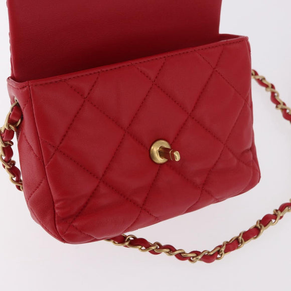 CHANEL Mini Matelasse 17 Chain Shoulder Bag Lamb Skin Red Gold CC Auth 184820SM