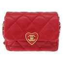 CHANEL Mini Matelasse 17 Chain Shoulder Bag Lamb Skin Red Gold CC Auth 184820SM-2