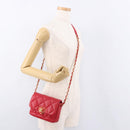 CHANEL Mini Matelasse 17 Chain Shoulder Bag Lamb Skin Red Gold CC Auth 184820SM-25
