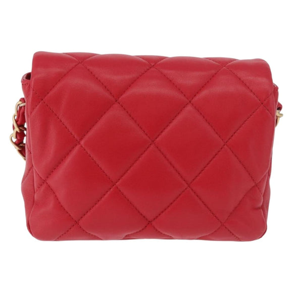 CHANEL Mini Matelasse 17 Chain Shoulder Bag Lamb Skin Red Gold CC Auth 184820SM