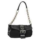 PRADA Chain Shoulder Bag Leather Black Silver Auth 184821V-1