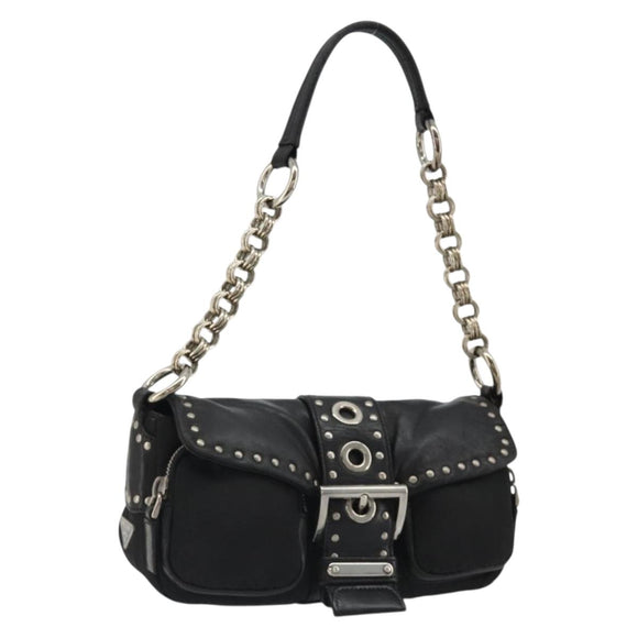 PRADA Chain Shoulder Bag Leather Black Silver Auth 184821V