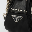 PRADA Chain Shoulder Bag Leather Black Silver Auth 184821V-14