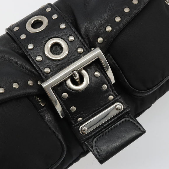PRADA Chain Shoulder Bag Leather Black Silver Auth 184821V