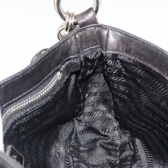PRADA Chain Shoulder Bag Leather Black Silver Auth 184821V