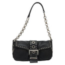 PRADA Chain Shoulder Bag Leather Black Silver Auth 184821V-2