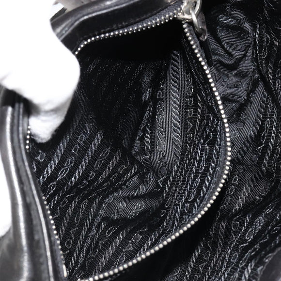 PRADA Chain Shoulder Bag Leather Black Silver Auth 184821V